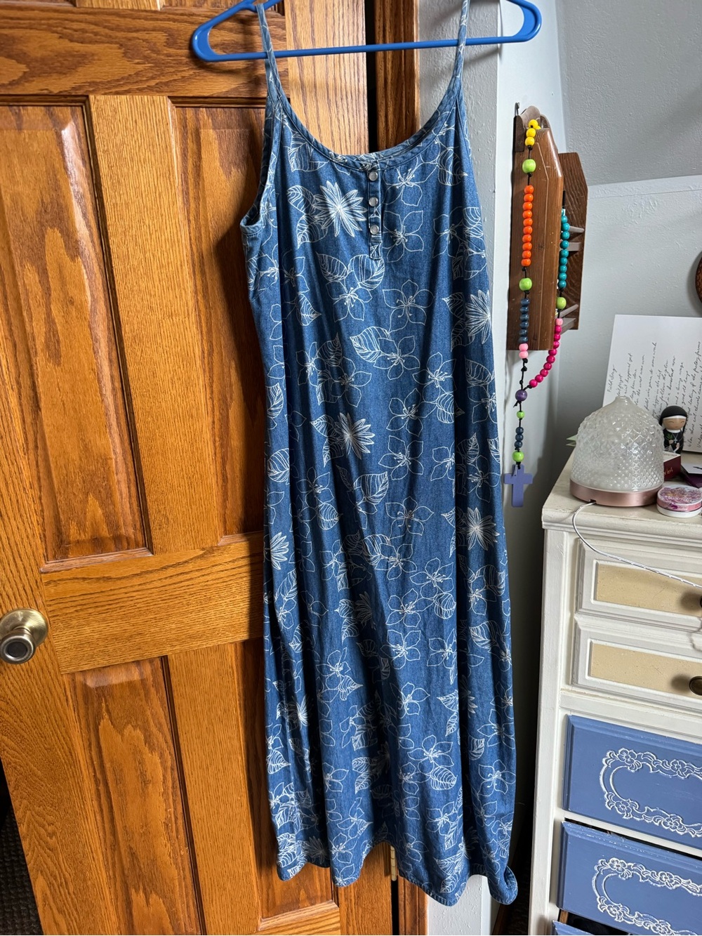 Vintage Blue Floral Slip Dress - Casual Sleeveless Summer Dress